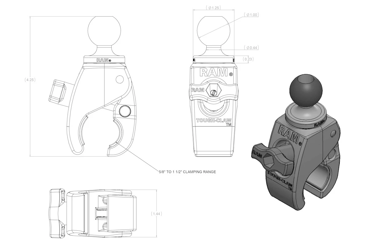 RAM Mounts Tough-Claw With 1" Ball Unpacked 4 RAM Mounts Tough-Claw With 1" Ball Unpacked - Image 4